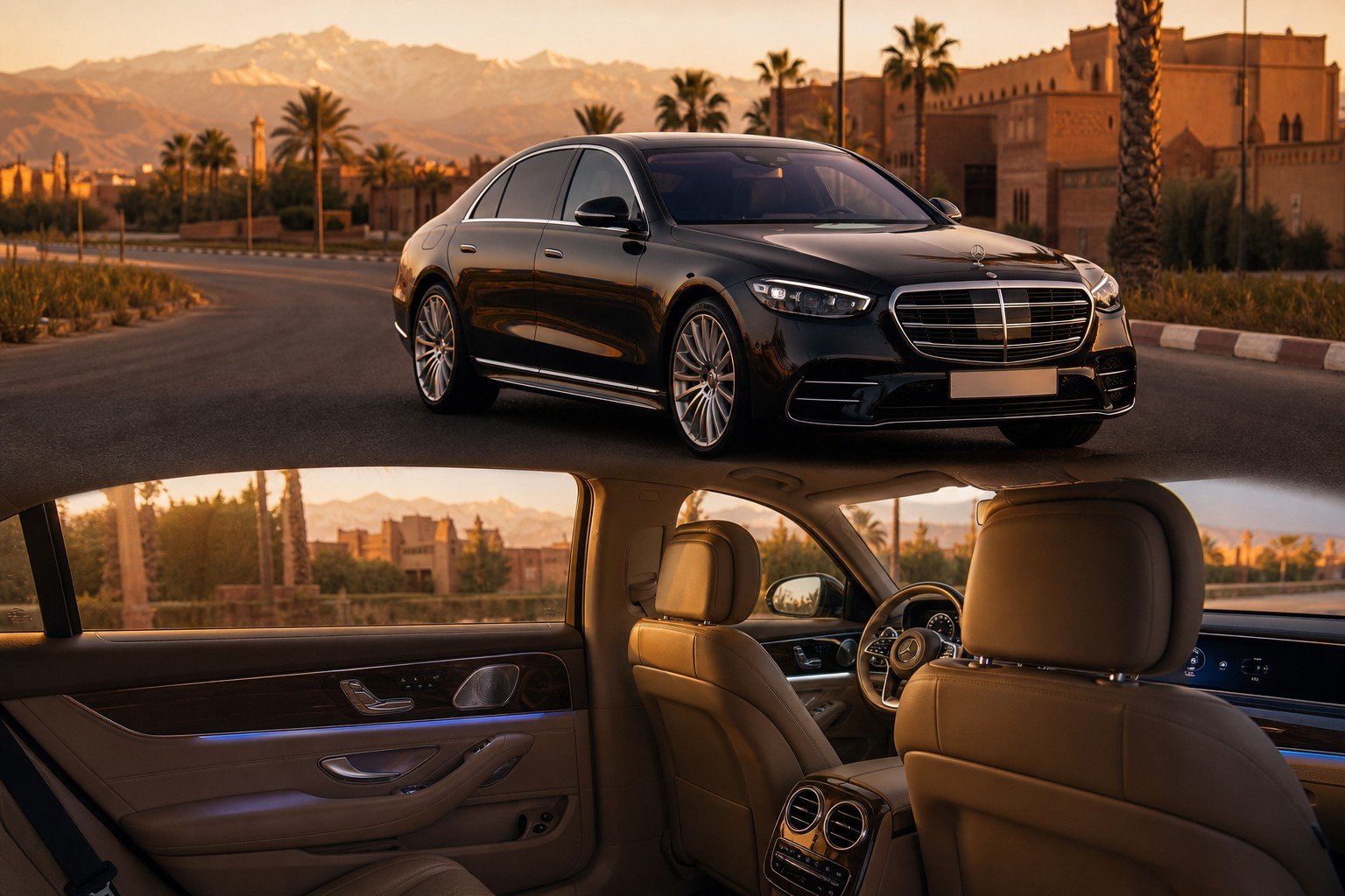 VIP Mercedes E-Class private transfer on the road near Marrakech